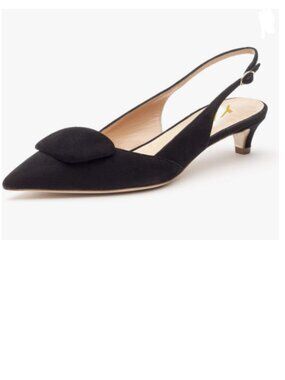 YDN Black Kitten Heel Slingback Pumps Pointed Toe Comfortable Office Shoes